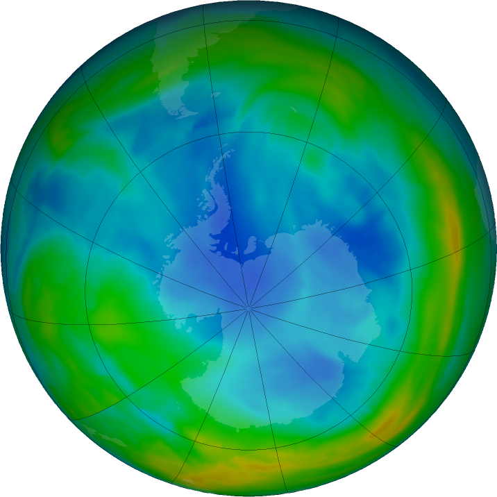 Antarctic ozone map for 08 July 2023